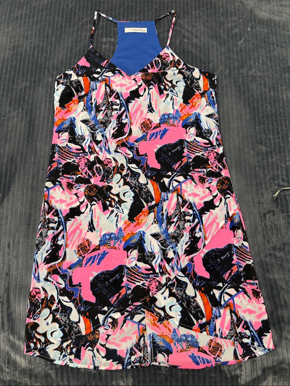 Caramel Multi-Color Abstract Print Mini Dress (Pink, Black, Blue, White)
